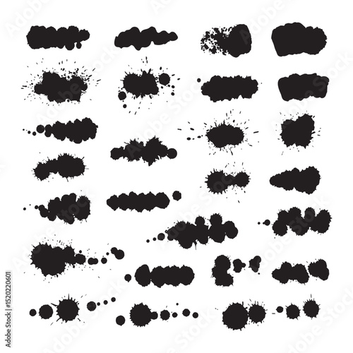 Set of ink drops and splashes. Blotting paper stains, splashes of liquid paint drops. Vector illustration