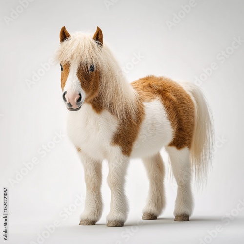 Charming Mini Horse Portrait. Cute White and Brown Pony with Fluffy Mane, Studio Isolated - Ideal Child-Friendly Pet, Companion, and Backyard Animal