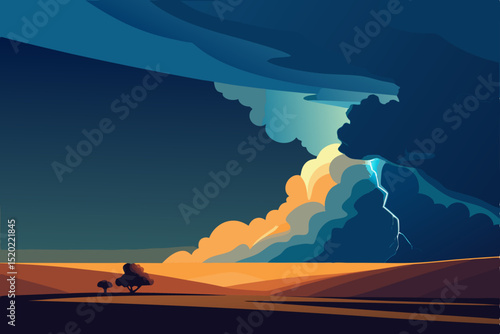 thunderstorm approaching across open fields dark