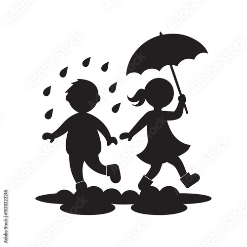 kids jumping in puddle silhouette vector 2.eps