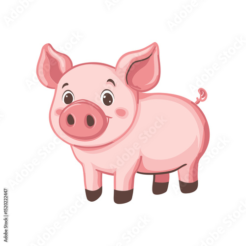 Pink Piglet: A cute pink piglet stands against a white background, its innocent eyes and playful demeanor radiate charm and simplicity.