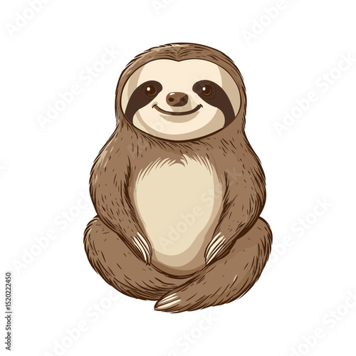 Cute Sloth Portrait: A charming, friendly sloth sitting and smiling. the image portrays serenity and cuteness in its purest form.