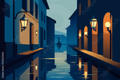 flooded alleyway in an old riverside town lanter