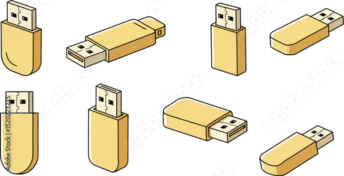 USB Flash Drive Minimalist Vector Icon for Data Storage and Digital Technology Concepts
