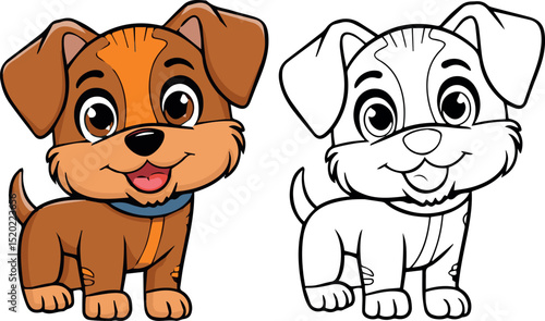 Adorable brown puppy cartoon illustration coloring page cute dog pet kid fun doggy child image happy small