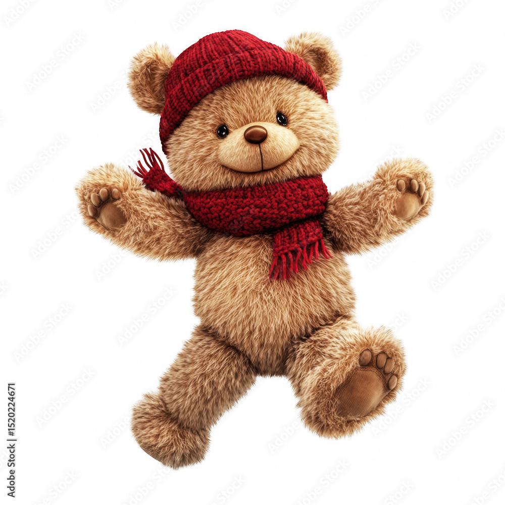 Obraz premium Adorable Teddy Bear Dancing Joyfully with a Red C