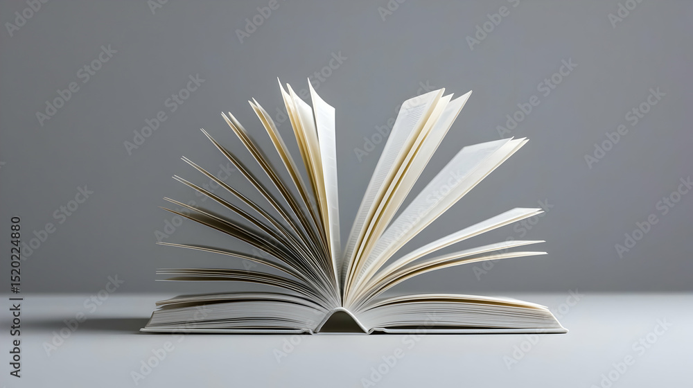Fototapeta premium Open Book With Flapped Pages On Gray Background
