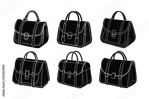 Stylish set of elegant brown leather women's handbags for fashion and travel accessories