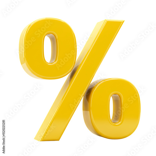 Yellow 3D Percent Symbol on Transparent Background