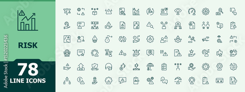 Risk line icon set. Minimalist icons pack. Pictograms of crisis, hazard, safety, protection, strategy. Pictogram and infographic. Awareness related icon set.