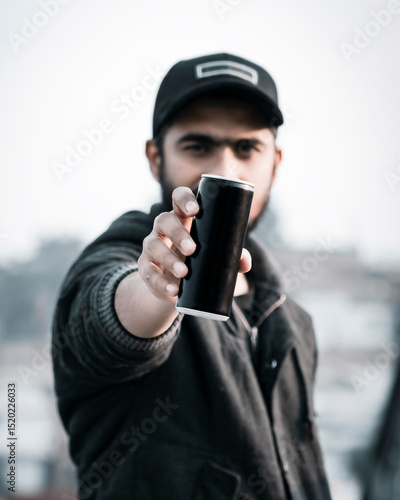 Man Offering Refreshing Beverage: Branding & Marketing Mockup