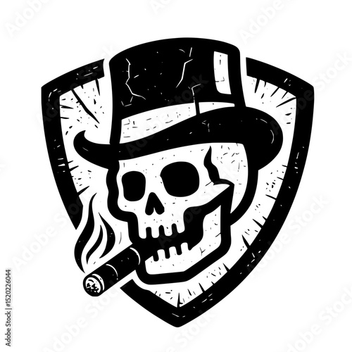 Rock Badge with Skull in Top Hat Smoking Cigar