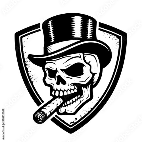 Rock Badge with Skull in Top Hat Smoking Cigar