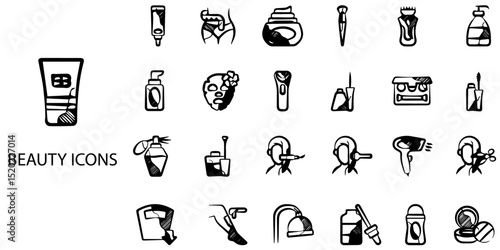 Beauty simple concept 24 hand drawn Black and White icons set .Vector illustration.