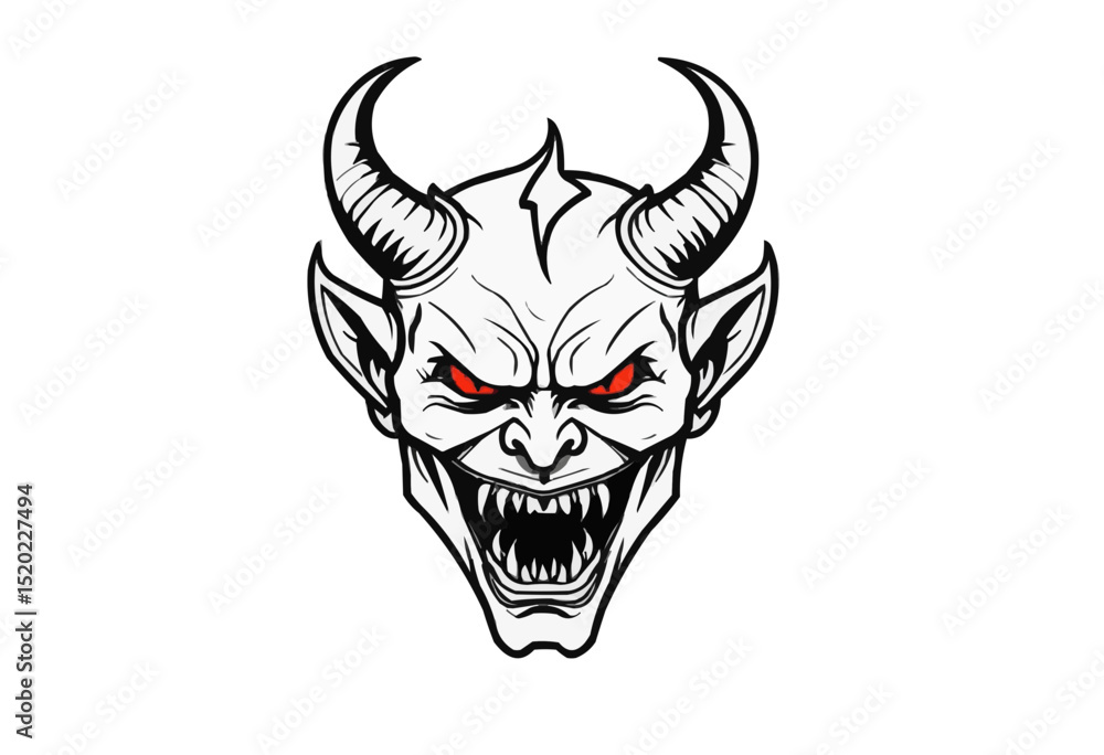 Fototapeta premium Devil head with red eyes and horns.