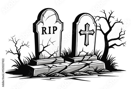 A stark monochrome image of tombstones, standing as a solemn tribute to the deceased. 