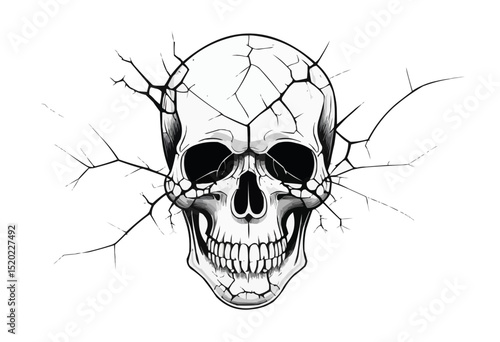 Intricate skull illustration with cracks