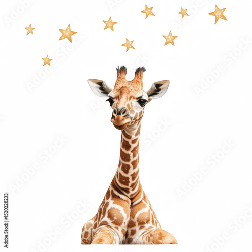 Adorable Giraffe Sitting with Stars Above Head