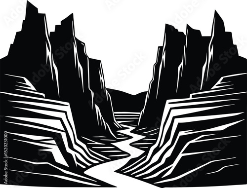 desert canyon with layered cliffs silhouette, majestic canyon walls silhouette
