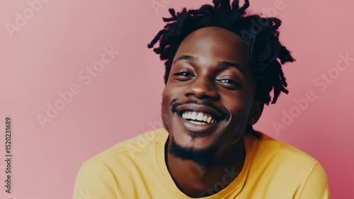 Wallpaper Mural Smiling man against a pink backdrop. Youthful energy and joy. Torontodigital.ca