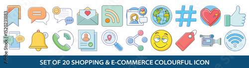 Twenty Colorful Shopping and E commerce Icons for Website and Application Design