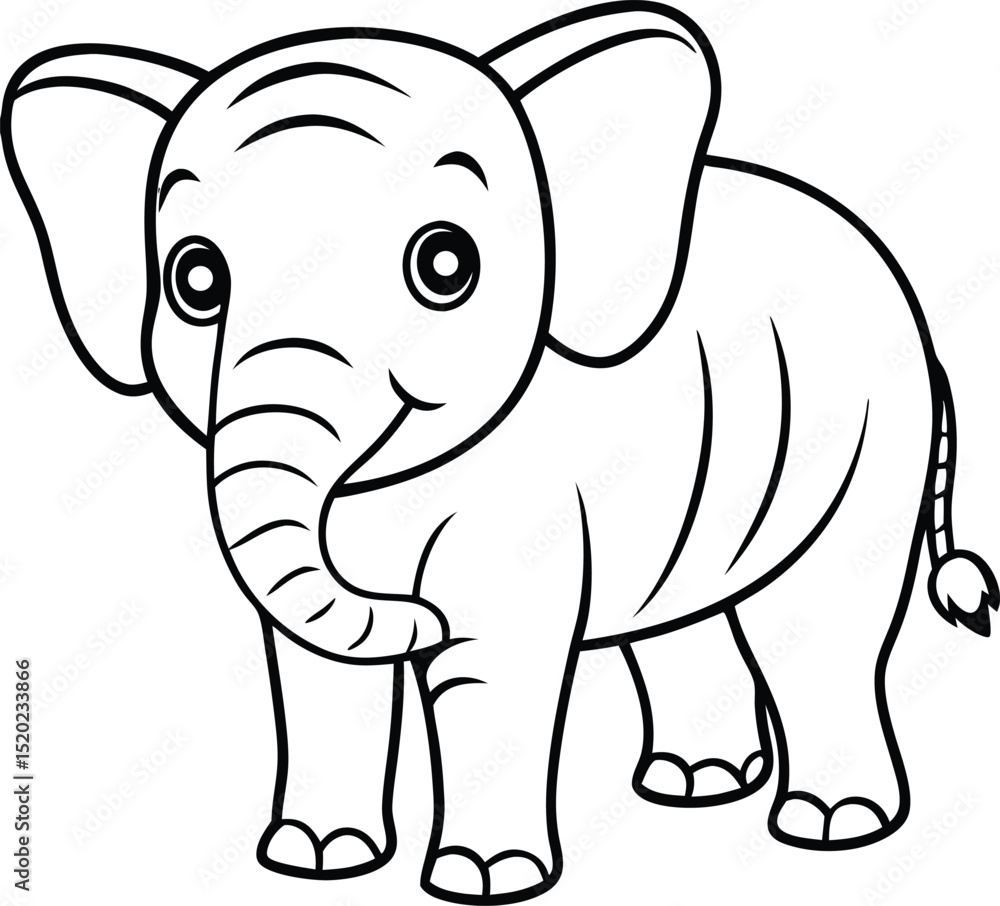 Obraz premium Adorable Cartoon Borneo Pygmy Elephant Illustration Line Art of a Small Elephant with Short Tusk and Ears