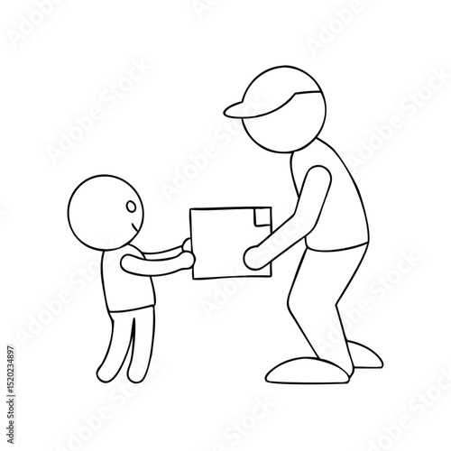Child receiving box icon in linear style for logistics and last mile delivery concepts with copy space