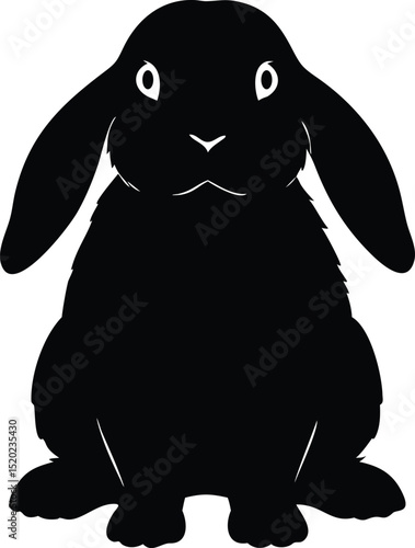Adorable Holland Lop Rabbit Silhouette A Vector Illustration of a Sitting Bunny with Floppy Ears