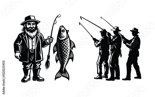 Father and Son Fishing Together Family Outdoor Vector