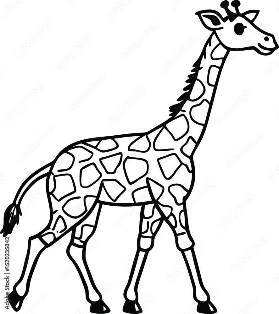 Fototapeta premium Elegant Line Art Illustration of a Giraffe Walking Gracefully, Featuring Unique Patchwork Pattern and Long Legs