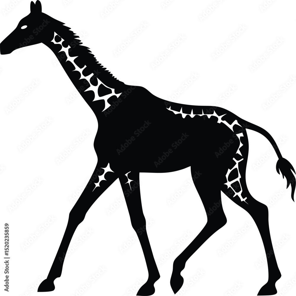 Obraz premium Elegant Silhouette of a Walking Giraffe African Safari Animal Vector Illustration