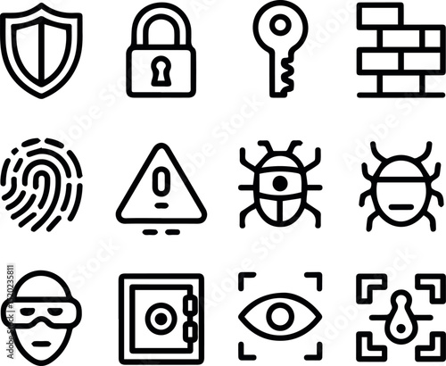 Cybersecurity icons set digital security protection privacy safeguard data encryption firewall hacker virus