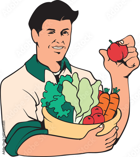 Fresh vegetables in basket illustration