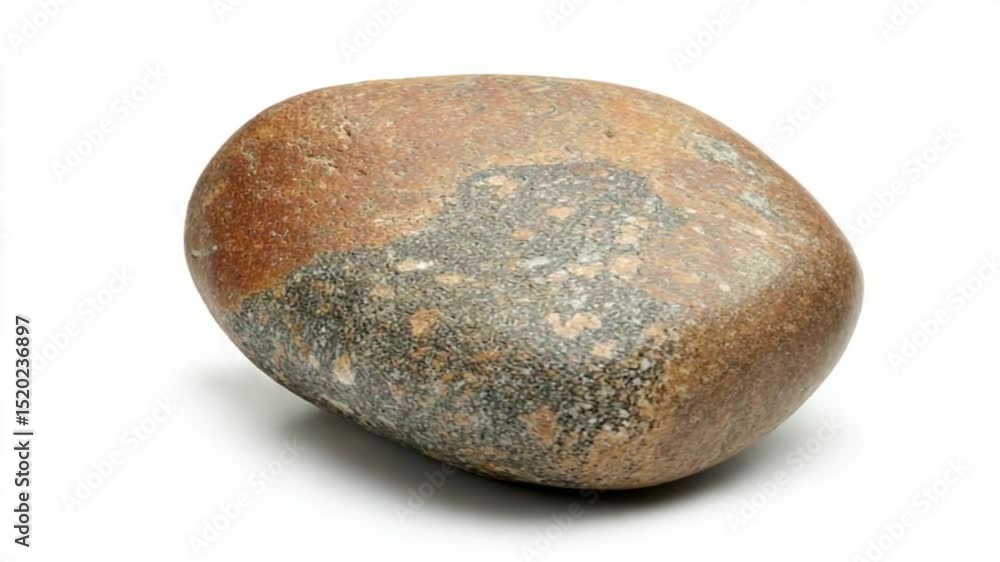 Smooth, rounded stone with earthy tones resting on a white background, ideal for natural decor Smooth, rounded stone with earthy tones resting on a white background, ideal for natural decor