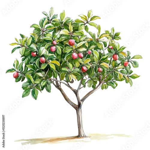 A Mangrove Apple Tree, watercolor painting vector, high quality, isolated on a white background.
