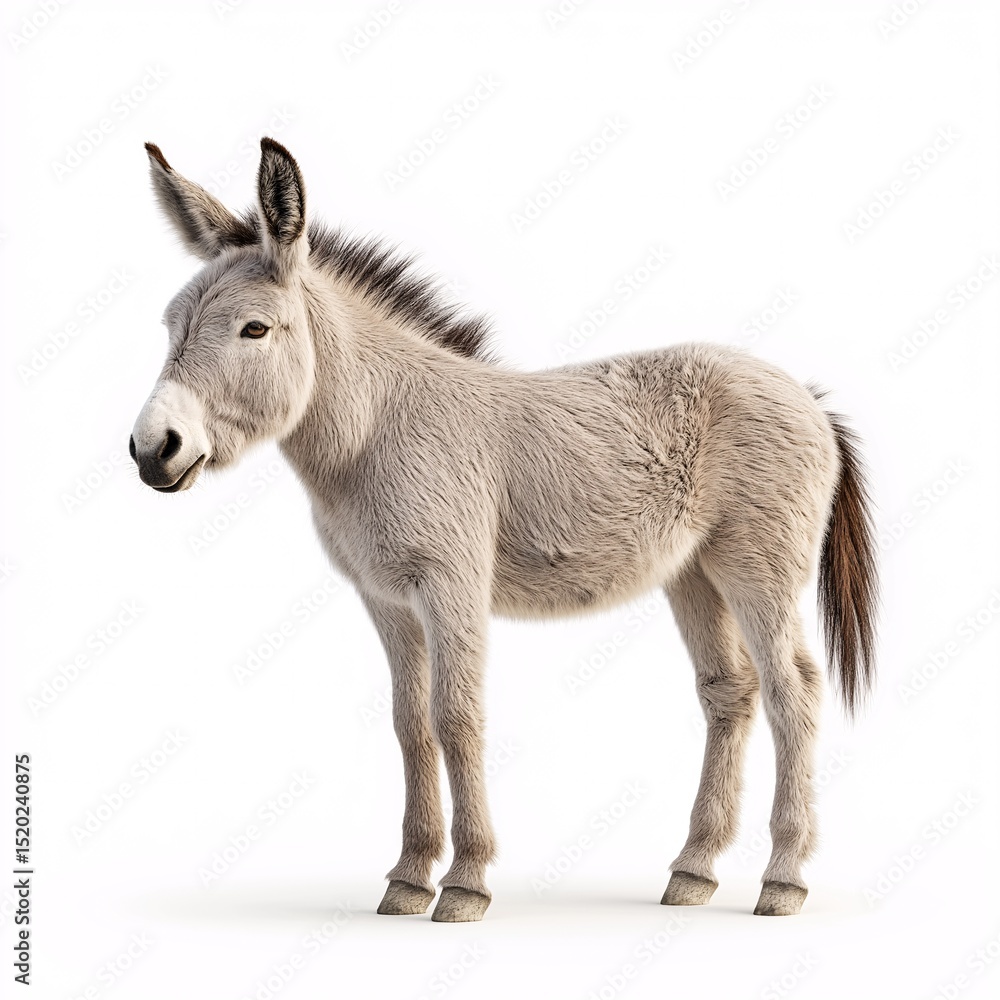 Fototapeta premium Charming Young Donkey Standing in Countryside Pasture - Cute Farm Pet and Companion