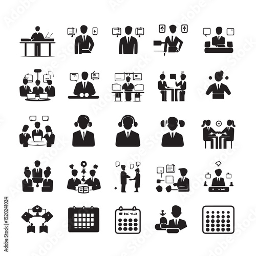 Collection of black business and office icons