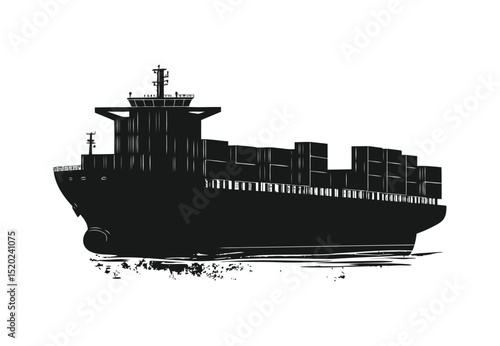 Global cargo ship vector and maritime freight vessel icon for transport and logistics