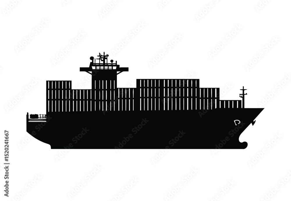 Obraz premium Global cargo ship vector and maritime freight vessel icon for transport and logistics