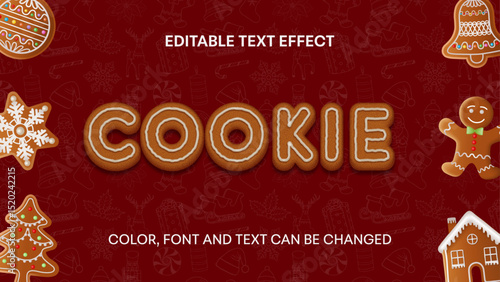 gingerbread cookie editable text effect. christmas text effect