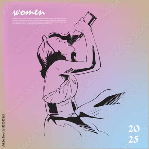 Elegant woman sketch drinking bottle