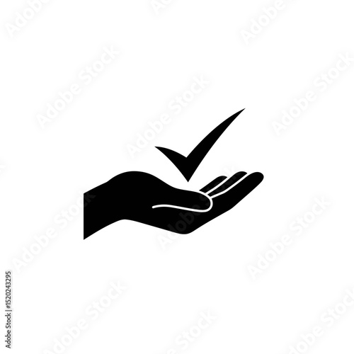 Hand holding gesture with checkmark symbol indicating approval or comleted task or solved problem. Vector icon for correct choice or confirmation