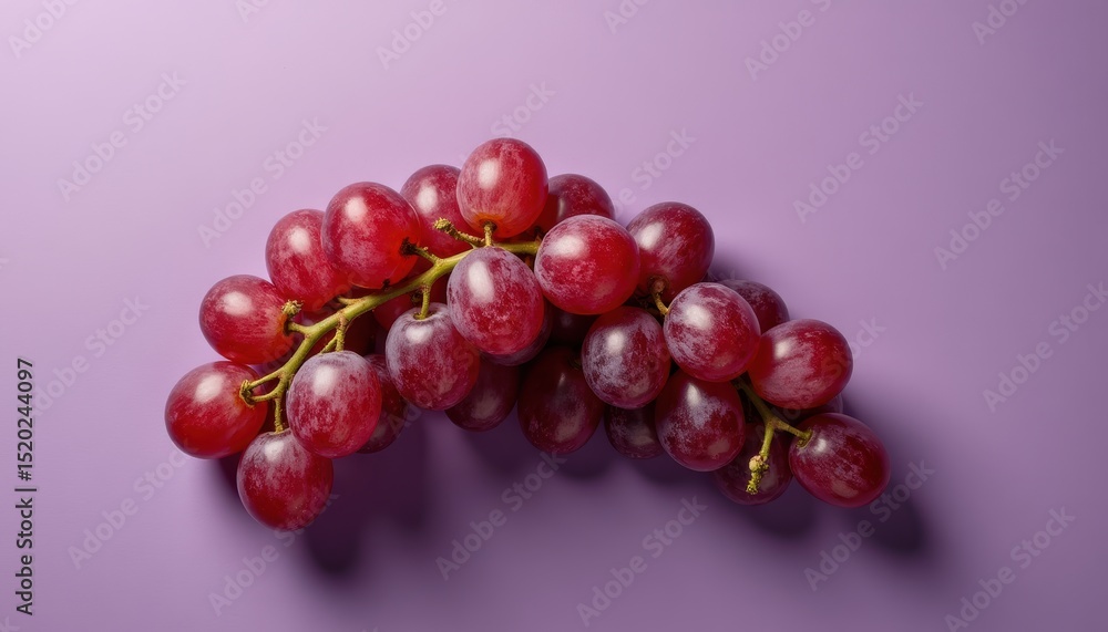 Fototapeta premium Ggrapes on purple background, top view
