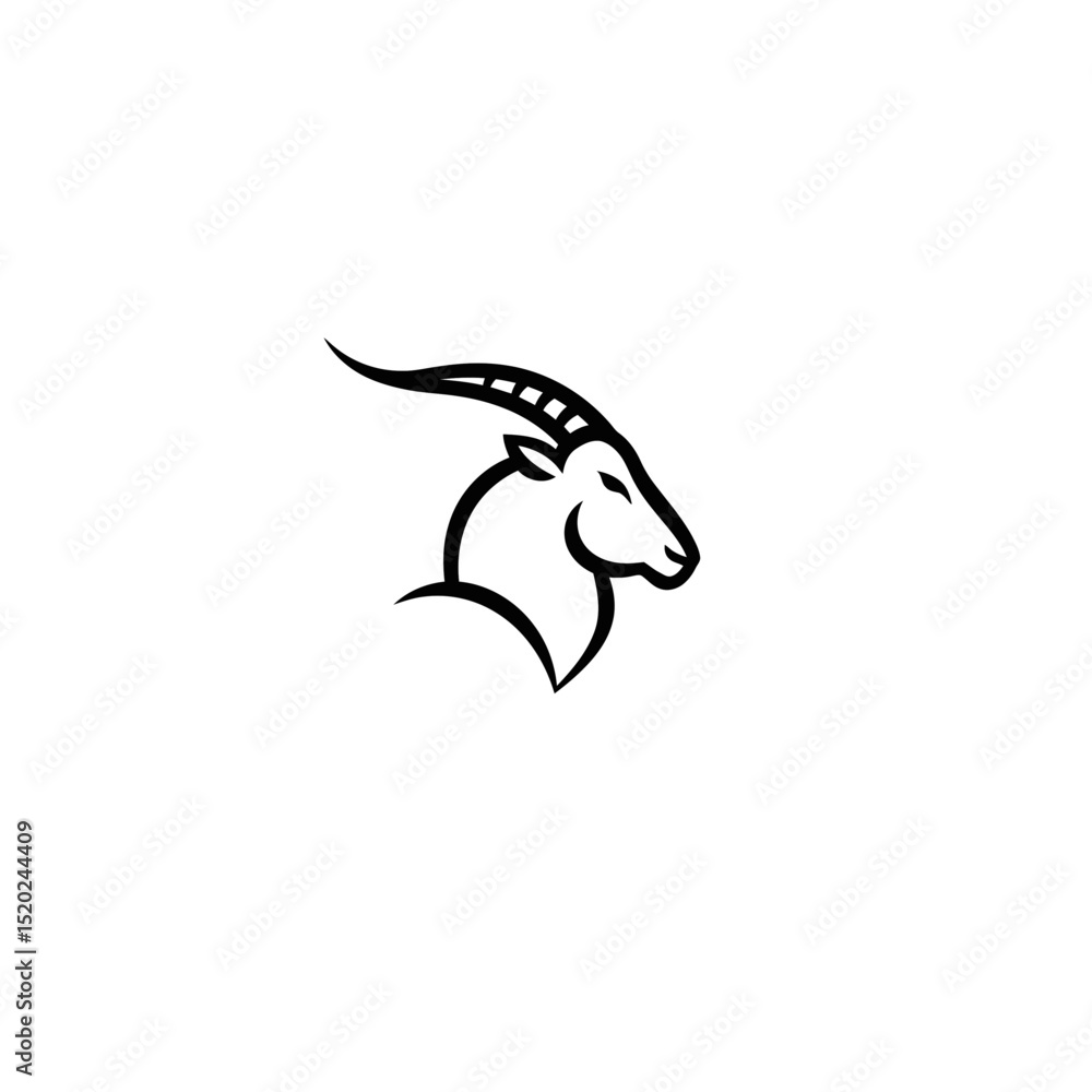 Fototapeta premium Goat head silhouette with horns side view vector icon. Capricorn zodiac image for astrology signs