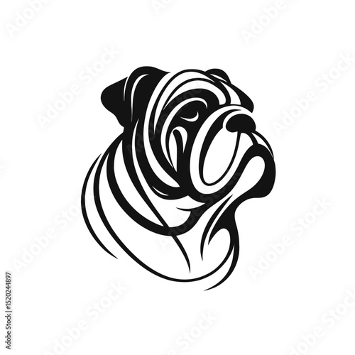 Vector illustration of a bulldog designed in blackand white strokes and lines. Family pet, love and care for animals, adoption fair. Types of breeds