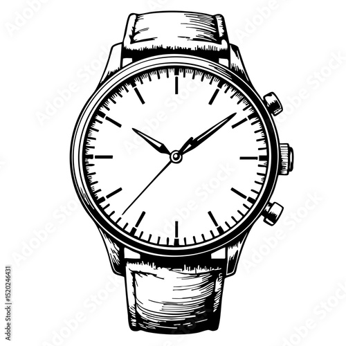 Vintage sketch of a wristwatch with a leather strap and minimalist design  