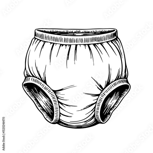 Baby diaper in vintage sketch style for children's products concept  