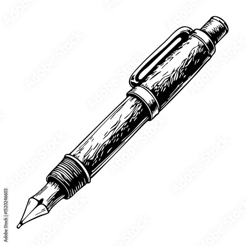 Vintage sketch of a black fountain pen in detailed illustration  