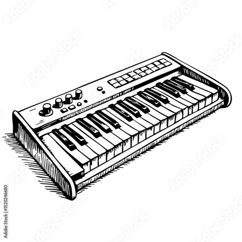 Vintage keyboard illustration in black and white sketch style  