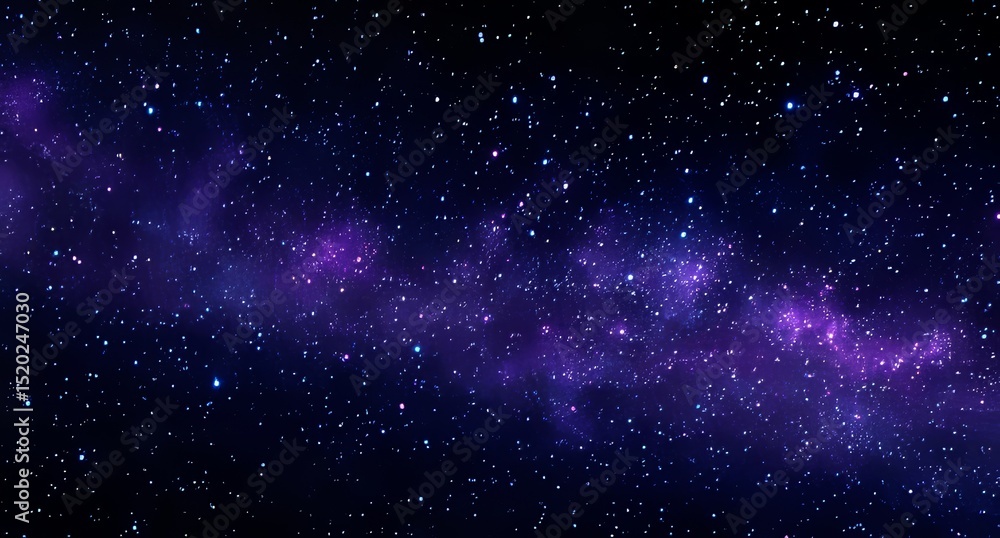 Fototapeta premium A dark background showcases the amazing panorama of a blue night sky, complete with the milky way, stars, and a universe filled with stars, nebula, and galaxy, all photographed with long exposure and